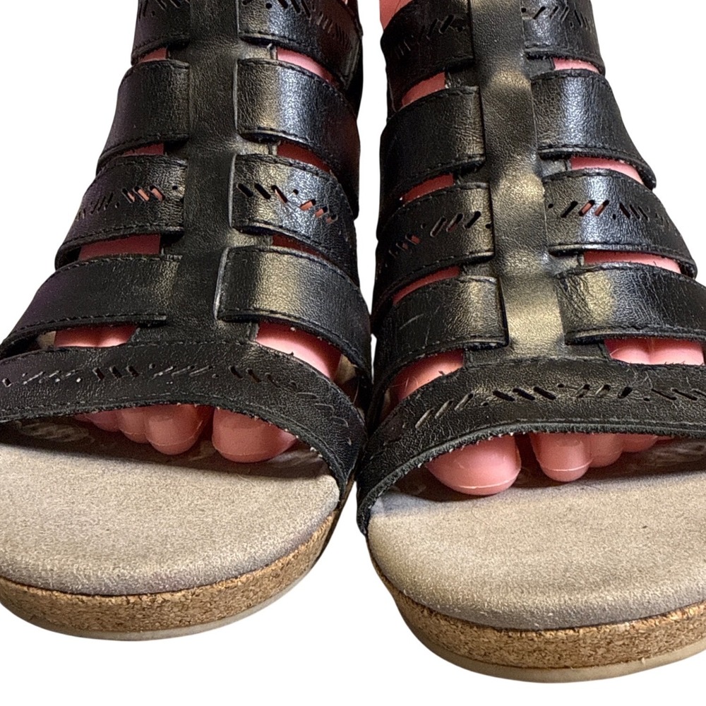 Gladiator Black Leather Wedge Zip Up Sandals‎ Womens 9 Comfort Arch Support Boho - Picture 6 of 10